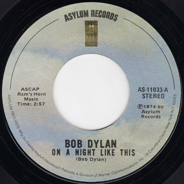Bob Dylan : On A Night Like This / You Angel You (7", Single, Styrene, Ter)