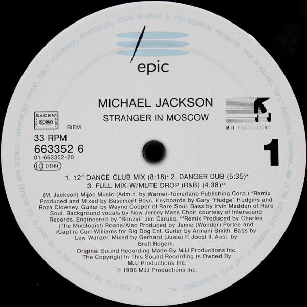 Michael Jackson : Stranger In Moscow (12", Maxi)