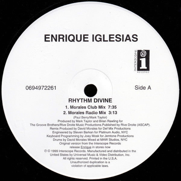 Enrique Iglesias : Rhythm Divine (12")