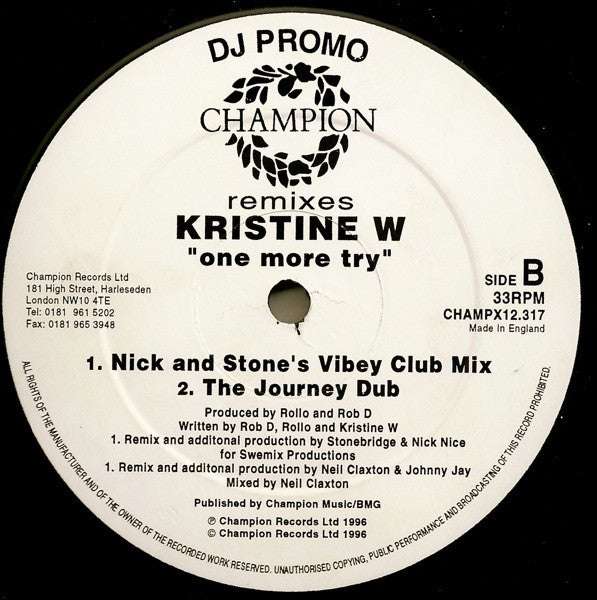 Kristine W : One More Try  (Remixes) (12", Promo)