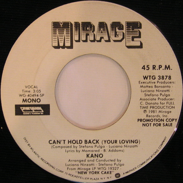 Kano : Can't Hold Back (Your Loving) (7", Promo, SP )