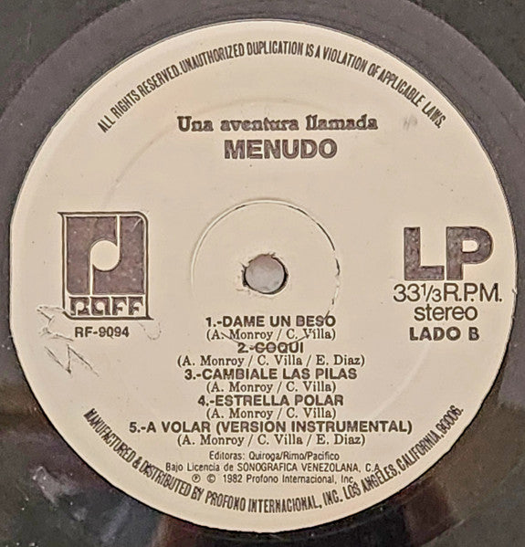 Menudo : Una Aventura Llamada Menudo (LP, Album)