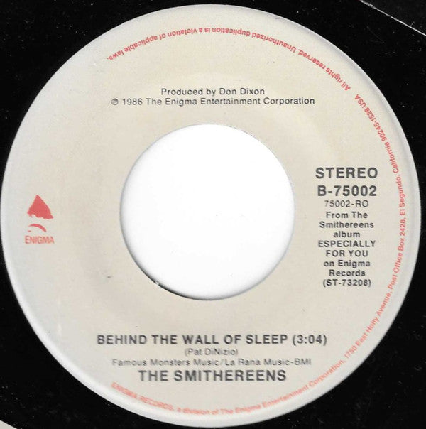 The Smithereens : Behind The Wall Of Sleep (7", All)