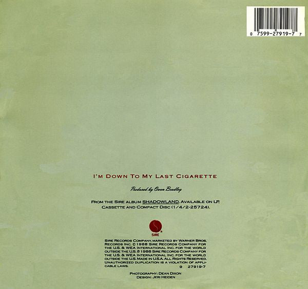 k.d. lang : I'm Down To My Last Cigarette (7", Single, Spe)