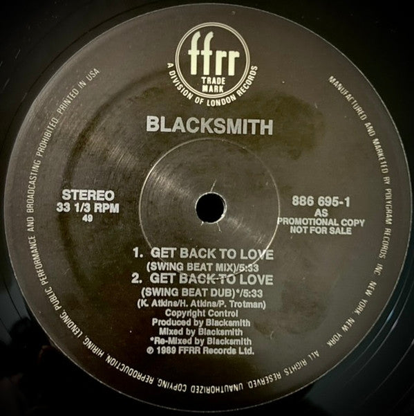 Blacksmith : Get Back To Love (12", Single, Promo)