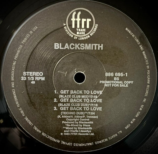 Blacksmith : Get Back To Love (12", Single, Promo)