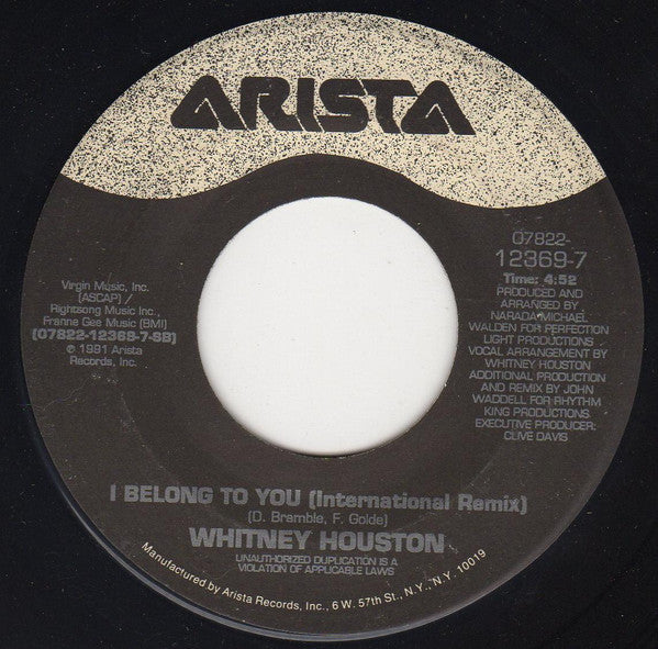 Whitney Houston : I Belong To You (7", Single)