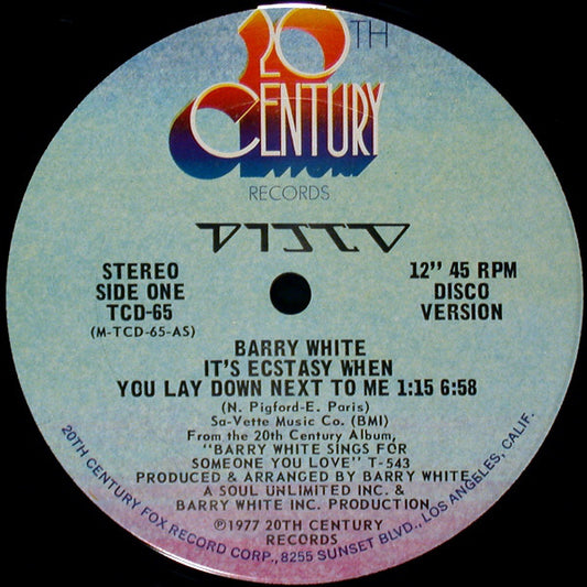 Barry White : It's Ecstasy When You Lay Down Next To Me (12")