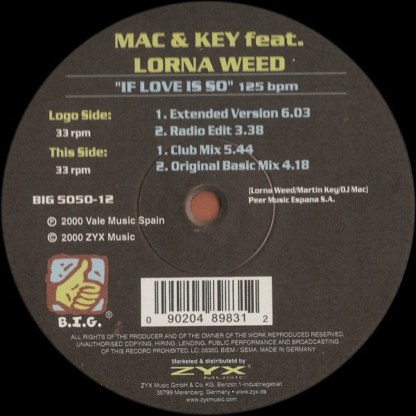Mac & Key : If Love Is So (12")