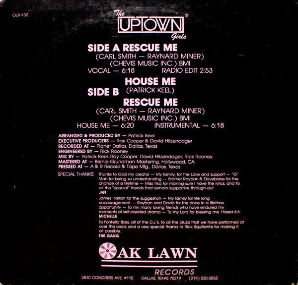 The Uptown Girls : Rescue Me (12", Promo)
