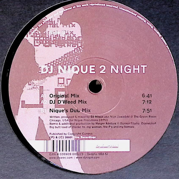 DJ Nique* : 2 Night (12")
