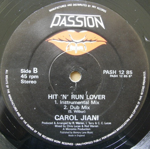 Carol Jiani : Hit 'N Run Lover (12")