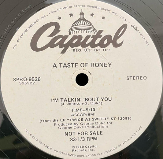 A Taste Of Honey : I'm Talkin' Bout You (12", Single, Promo)