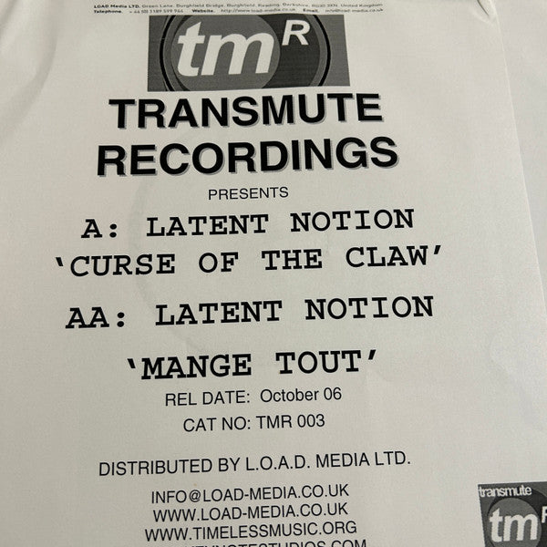 Latent Notion : Mangetout / Curse Of The Claw (12", Promo, W/Lbl)