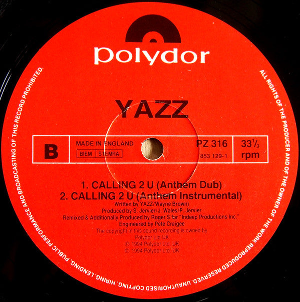 Yazz : Everybody's Got To Learn Sometime / Calling 2 U (12", Single)