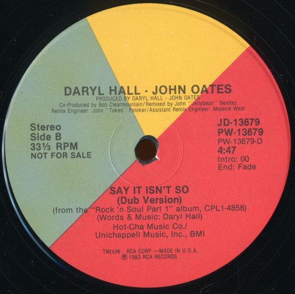 Daryl Hall - John Oates* : Say It Isn't So (12", Single, Promo)