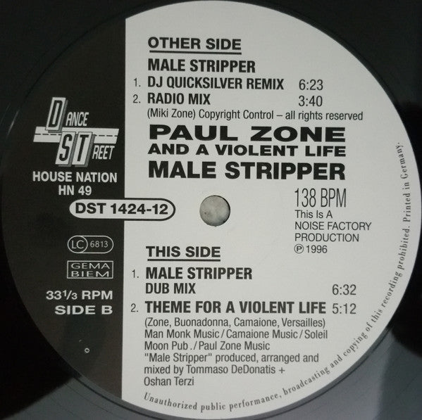 Paul Zone & A Violent Life : Male Stripper (12")