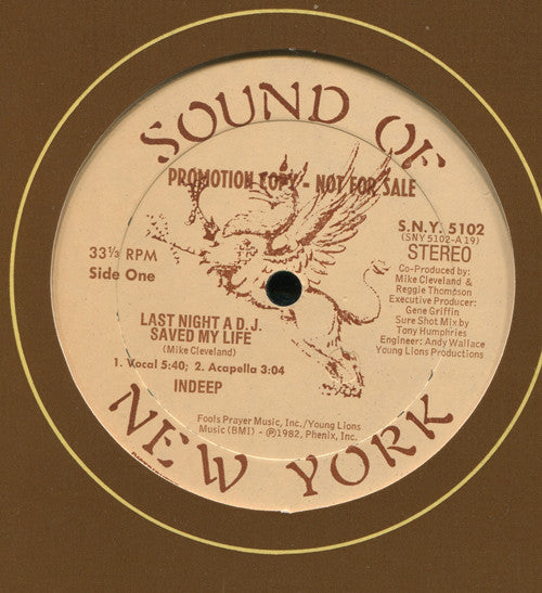 Indeep : Last Night A D.J. Saved My Life (12", Promo)