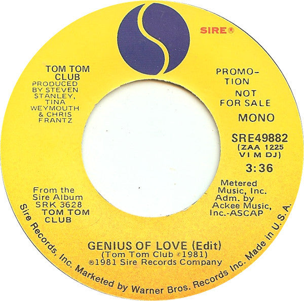 Tom Tom Club : Genius Of Love (Edit) (7", Mono, Promo)