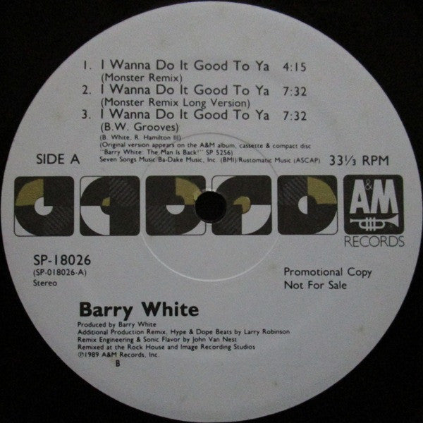 Barry White : I Wanna Do It Good To Ya (12", Promo)