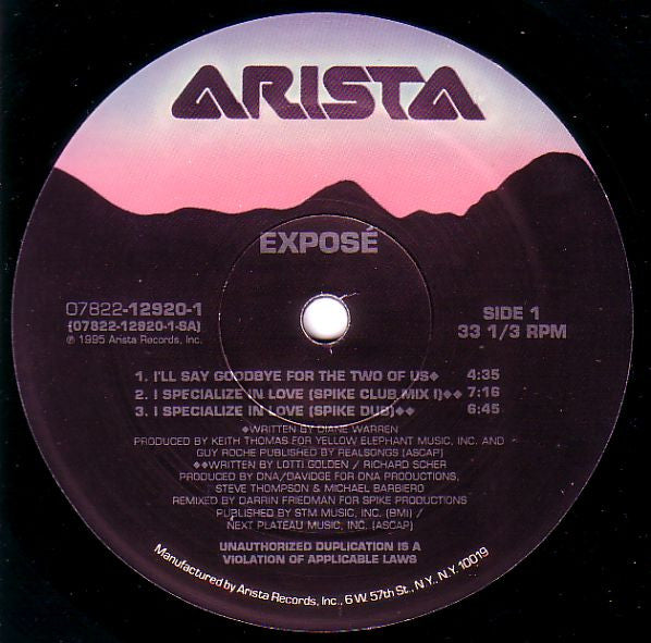 Exposé : I'll Say Goodbye For The Two Of Us / I Specialize In Love (12", Single)