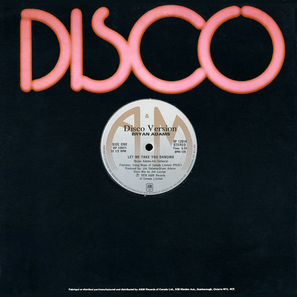 Bryan Adams : Let Me Take You Dancing (12")