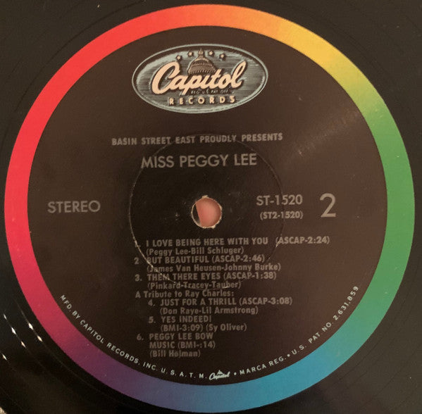 Peggy Lee : Basin Street East Proudly Presents Miss Peggy Lee Recorded At The Fabulous New York Club (LP, Album, Scr)
