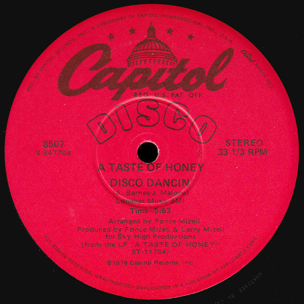 A Taste Of Honey : Boogie Oogie Oogie / Disco Dancin' (12")