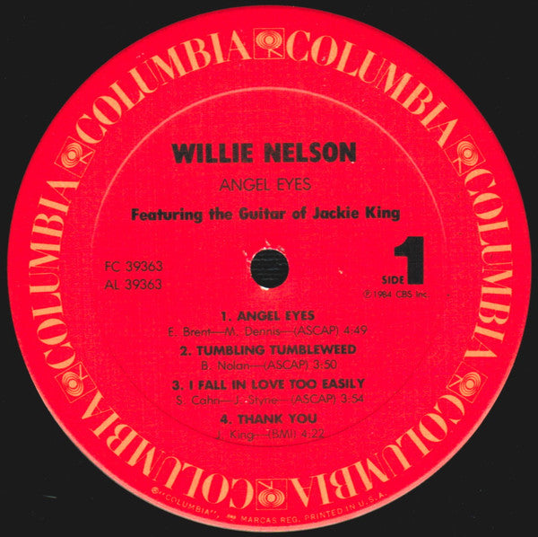 Willie Nelson Featuring the Guitar Of Jackie King : Angel Eyes (LP, Album, Car)