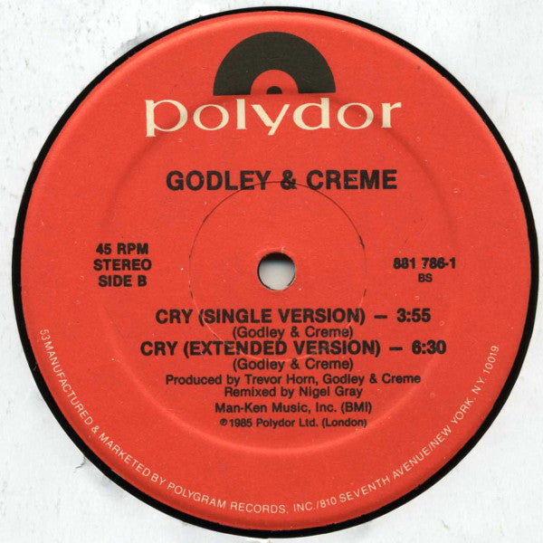 Godley & Creme : Cry (Extended Remix) (12", Single)