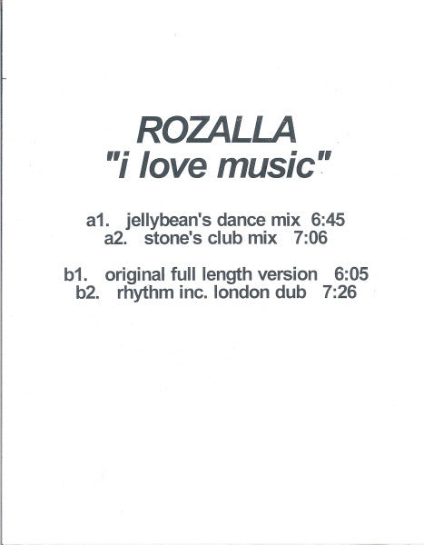 Rozalla : I Love Music (12", TP, W/Lbl)