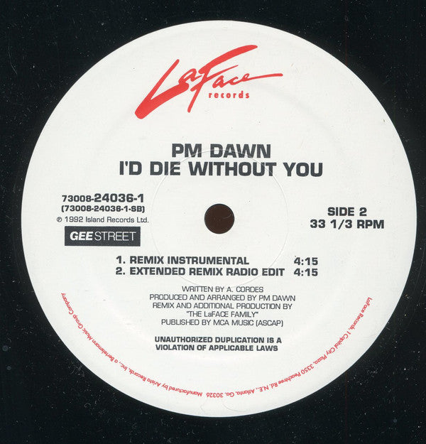 PM Dawn* : I'd Die Without You (12", Maxi)