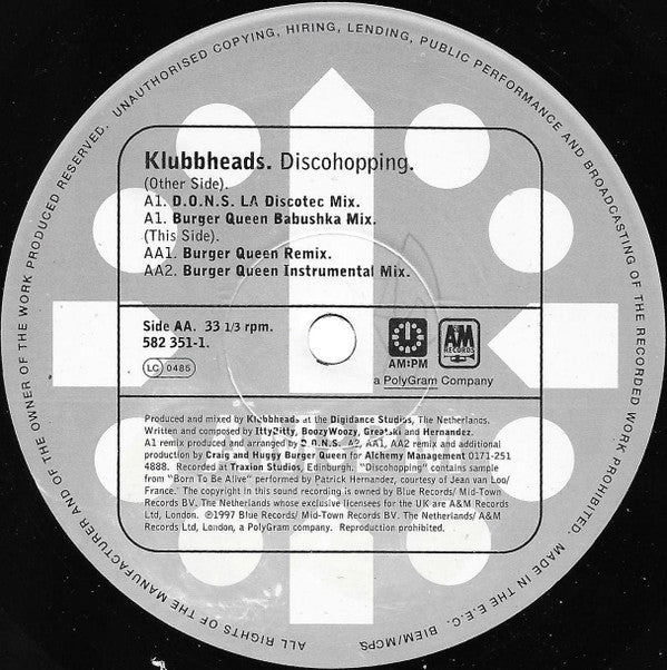 Klubbheads : Discohopping (D.O.N.S. / Burger Queen Mixes) (12", Ltd, DJ )