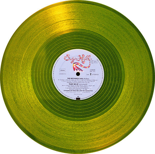 Grandmaster Melle Mel & The Furious Five : Pump Me Up (12", P/Mixed, Yel)