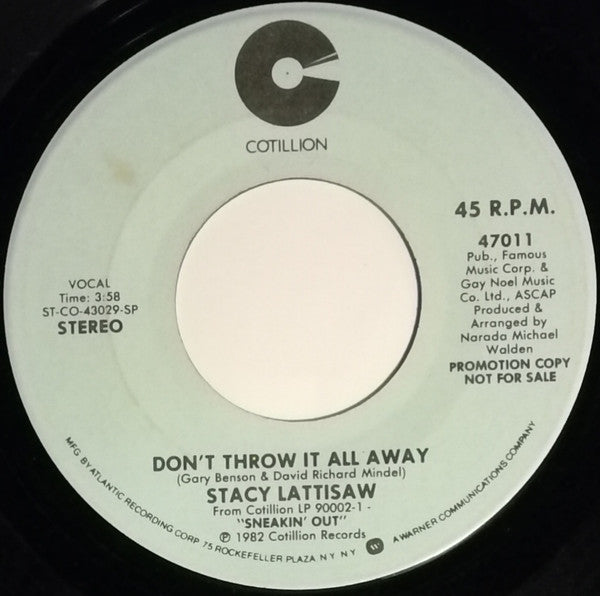 Stacy Lattisaw : Don't Throw It All Away (7", Single, Mono, Promo)