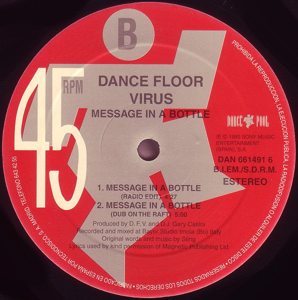 Dance Floor Virus Presents The Police - Ballroom* : Message In A Bottle (12", Single)
