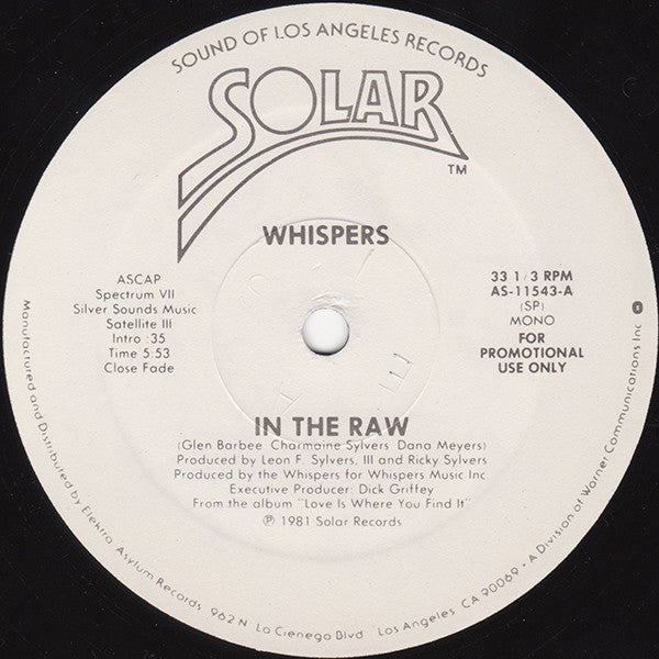 The Whispers : In The Raw (12", Promo)