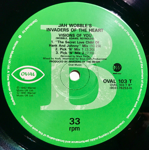 Jah Wobble's Invaders Of The Heart Featuring Sinead O'Connor* : Visions Of You (12", Single, Gre)
