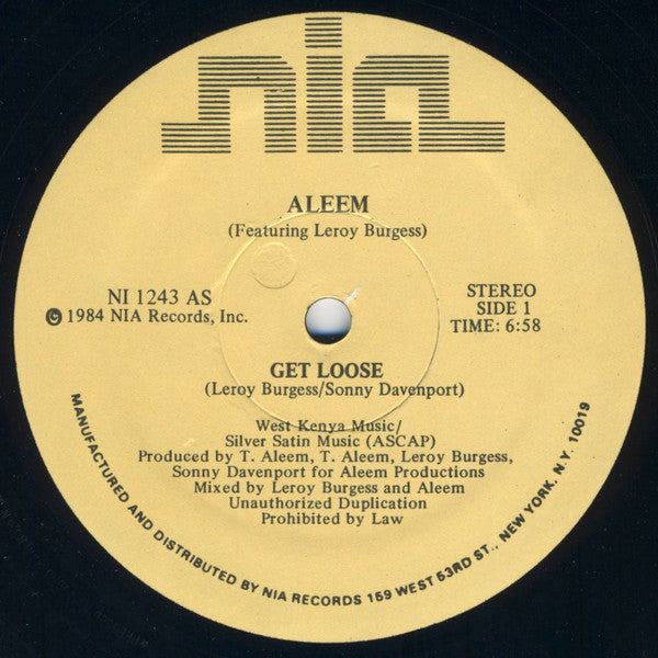 Aleem Featuring Leroy Burgess : Get Loose (12")