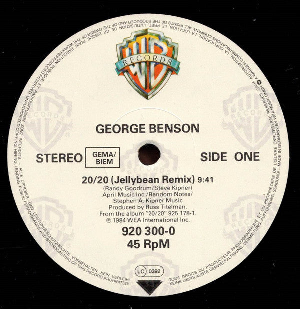 George Benson : 20/20 (Jellybean Remix) (12")