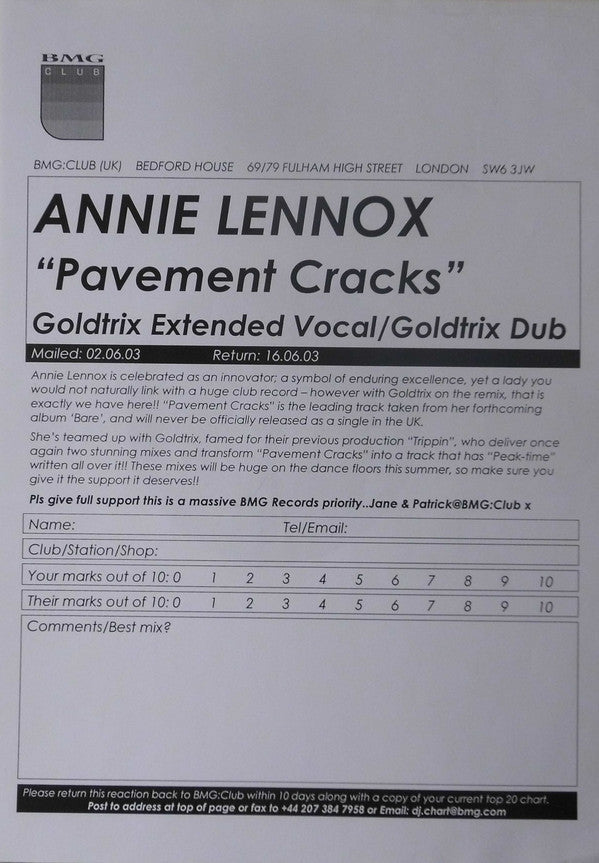 Annie Lennox : Pavement Cracks (12", Promo)