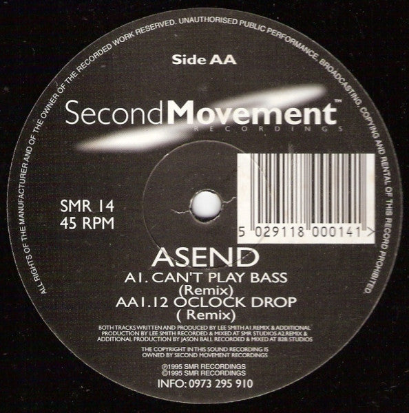 Asend : Can't Play Bass (Remix) / 12 OClock Drop (Remix) (12")