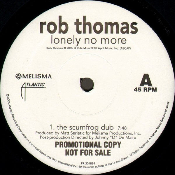 Rob Thomas : Lonely No More (The Scumfrog Dub) (12", Single, Promo)