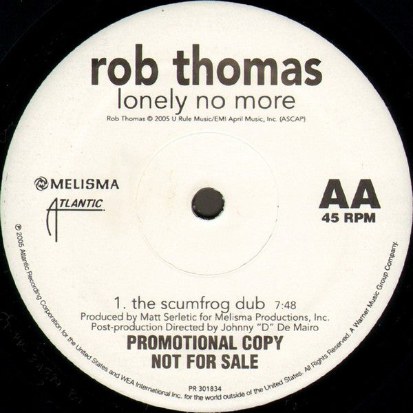 Rob Thomas : Lonely No More (The Scumfrog Dub) (12", Single, Promo)