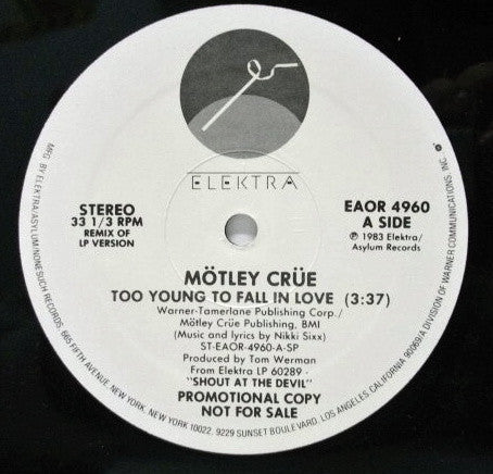 Mötley Crüe : Too Young To Fall In Love (Remix) (12", Promo)
