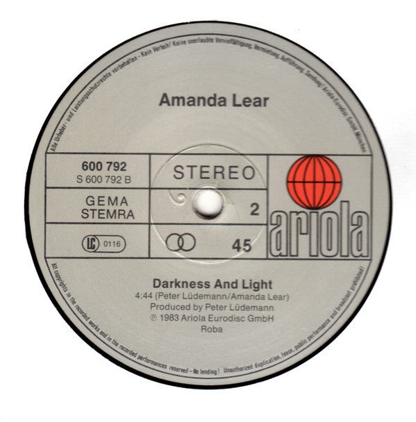 Amanda Lear : Love Your Body / Darkness And Light (12", Single, Mat)