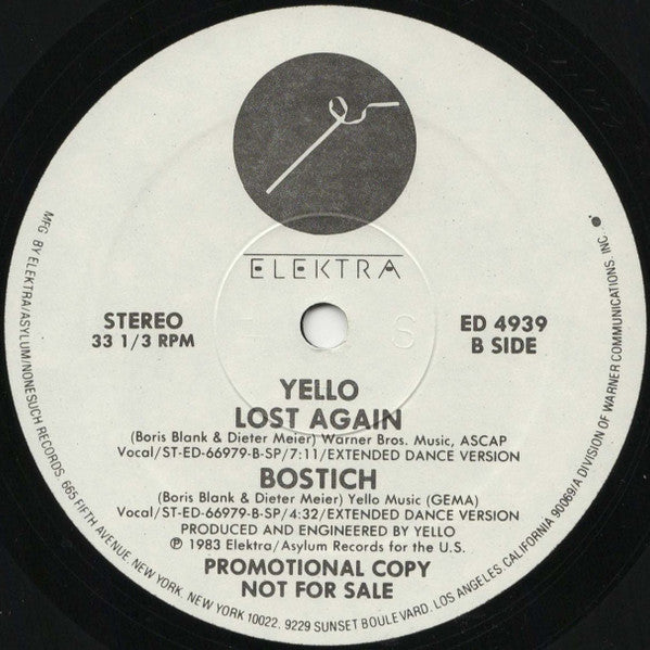 Yello : Pumping Velvet / No More Words / Lost Again / Bostich (12", Promo, SP)
