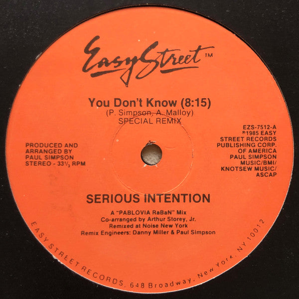 Serious Intention : You Don't Know (Special Remix) (12")