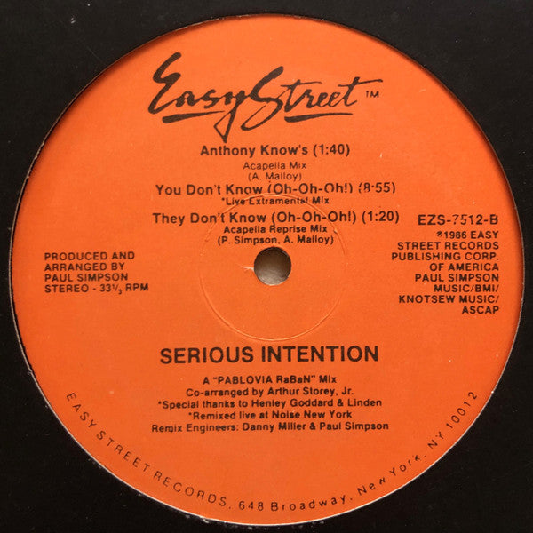 Serious Intention : You Don't Know (Special Remix) (12")