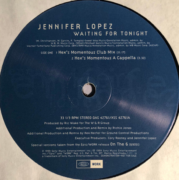 Jennifer Lopez : Waiting For Tonight (Promo #1) (12", Promo)